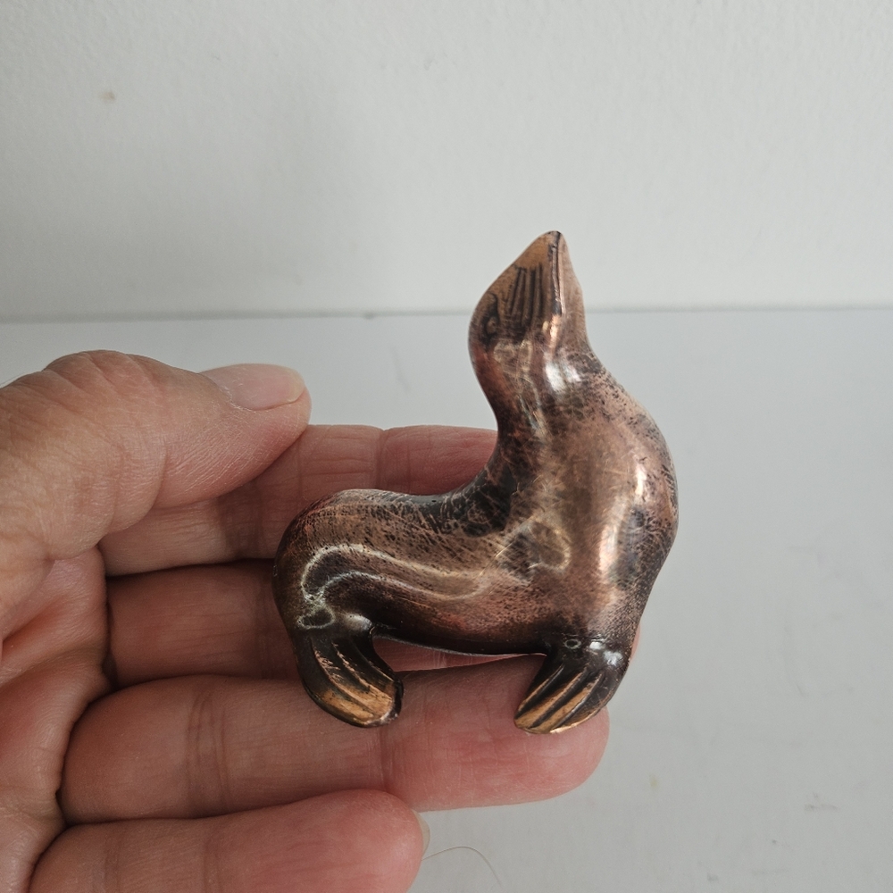 Vintage Miniature Seal Figurine Mini Sculpture Bronze Japan Metal